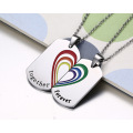 Trendy Black And Silver Heart Gay Pendant Necklace, Rainbow Stainless Steel Gay Pendant Necklace